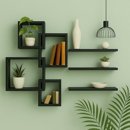 Image of Wall Shelves for Living Room and Bedroom Wall Decor | Wooden Wall Shelves for Wall Mounting (Black)