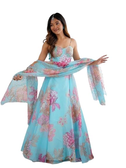 Image of MARUTI FASHION HOUSE Readymade Lehenga Choli Indo-Western Set For Womens & Girls Heavy Pure Organza digital printed 8mtr flair lehenga with canvas patta can can and with dori Chaniya Choli Wedding