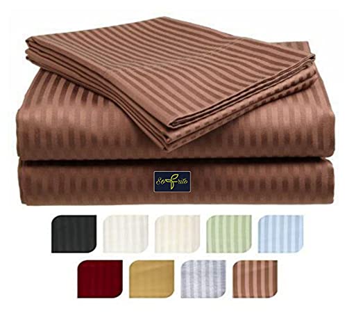 Image of Sofrito Bed Sheet Glace Cotton Striped - 300 TC - King (100 inchx108 inch) - with 2 Pillow Cover | Ideal for Hospitals, Clinics, Hostels, PGs, Hotels & Guest Houses | Brown