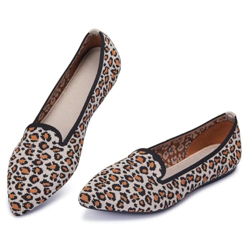 Image of Frank Mully Women's Casual Loafer Flats Slip On Loafer Shoes Comfortable Knit Flat Shoes Classics Pointy Toe Loafer Flats,for Work,Travel