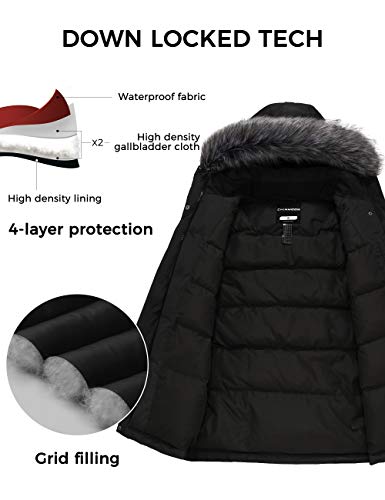 Chin·moon Women's Down Jacket Mid Length Hooded Windproof Warm Winter Coat Black M #TOP2