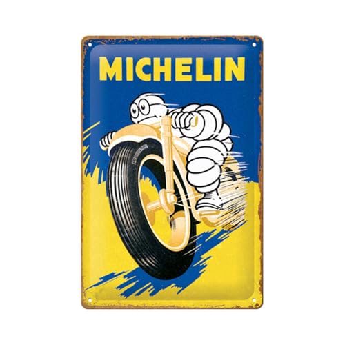 Nostalgic-Art Cartel metálico retro, 20 x 30 cm, Michelin – Motorcycle Bibendum – Idea de regalo para amantes del motor, de metal, diseño vintage