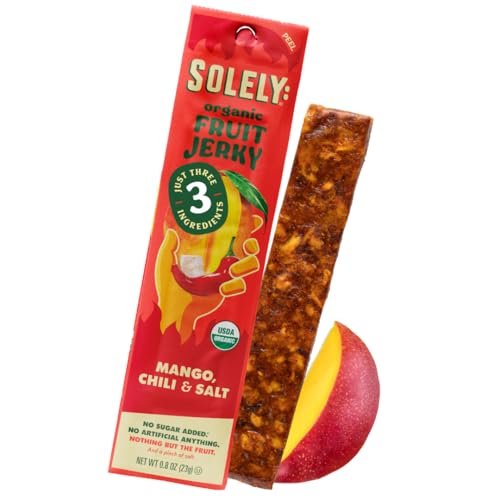 Image of SOLELY - Organic Spicy Mango Chili and Salt Fruit Jerky - 1 Individually Wrapped Fruit Strip - Fruit Leather Made from Dried Fruit - Healthy Snacks for Adults & Kids - Vegan, Non GMO - 0.8oz (23g)