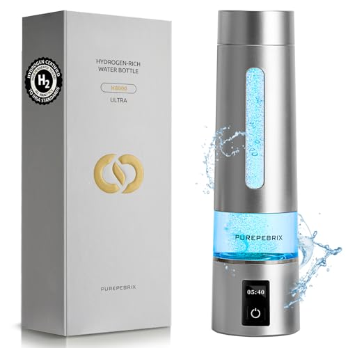 PUREPEBRIX Hydrogen Water Bottle Generator-Up to 8100 PPB Molecular Hydrogen, 12-Hour Hydrogen Retention, IHSA Certified SPE/PEM Tech, Portable Hydrogen Bottle, Healthy Gift (Platinum)