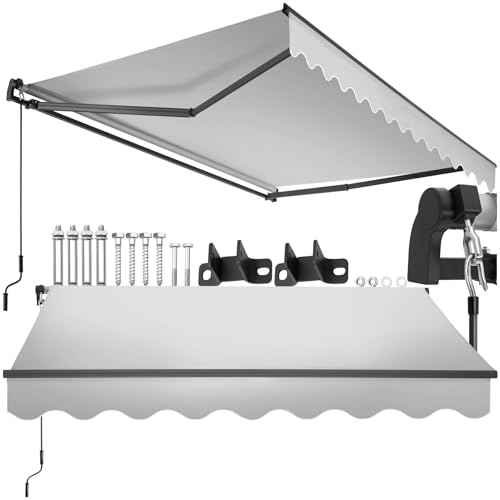 tectake® toldo retractil con Brazos articulados, fácil de Manejar con manivela, Estructura de Aluminio y Acero, Ideal para terraza, toldo Exterior, toldos Exterior terraza - 250x200 cm Gris Claro