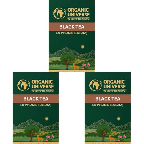 Image of ORGANIC UNIVERSE Premium Organic Black TeaI Whole Leaf | English Breakfast Tea | 20 Pyramid Bags | Aromatic Flavours | 100% Organic Certified (Pack of 3)