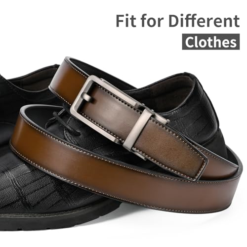 Men's Ratchet Belt, 1 3/8'' Genuine Leather Dress Belt, Adjustable for Gift, Dress and Casual, Trim to Fit2