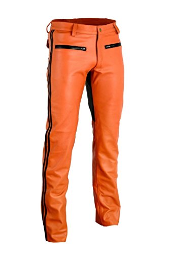 Leatherjeans Leather Orange Pant Plain Leather Real Leather Riding Breeches (40 inch / 100 cm)