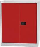 BISLEY Original Flügeltürenschrank Universal,1 Fachboden,2 OH,Metall,Korpus Lichtgrau,Fronten Kardinalrot,40 x 91.4 x 100 cm,Professionelle,Montiert,Mehrzweckschrank,Garage,Arbeitszimmer,Lagerschrank