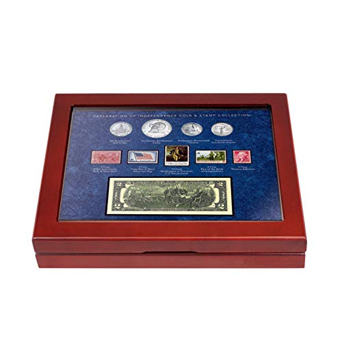 American Coin Treasures Wood Box Declaration of Independence Coin and Stamp Set| Genuine United States Currency | Mint Postage Stamps |Americana Collectible | Certificate of Authenticity
