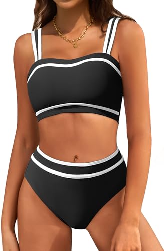 ZAFUL Women's Bikini Sets High Waisted Two Piece Color Block Swimsuits 2025 Cheeky Bathing Suits