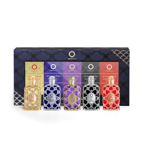 Orientica Luxury Collection Mini Perfume Gift Set for Men & Women, 5-Piece Discovery Set with Amber Rouge, Royal Amber, Oud Saffron, Velvet Gold & Royal Bleu, Unisex Fragrances for Every Occasion