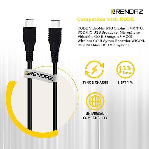 BRENDAZ Type C USB Cable, USB-C 3.1 Charge & Sync Cable Compatible with RODE VideoMic NTG Shotgun, PodMic USB, NT-USB Mini Microphone and More. (USB Type-C to USB-C)