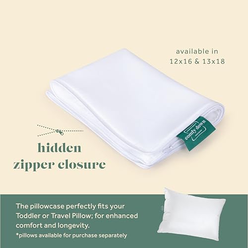Image of ComfyDown Pillowcase for Toddler & Travel Pillows Breathable, 100% Cotton, 400-Thread Count, Zipper Closure - Made in USA - 13 inchx18 inch