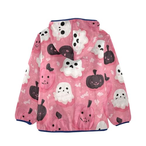 Cute Ghosts and Pumpkins Toddler Fleece Jacket Girl Boys Hooded Fleece Jacket Coat Warm Outwear Zip-up 3-10T2