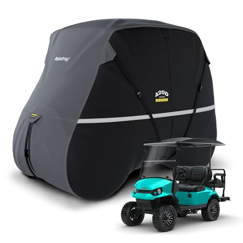 Rosefray Golf Cart Cover  Heavy-Duty 420D Oxford Fabric, Waterproof & Windproof Design  Fits Club Car, EZGO, Yamaha 2+2/4 Passenger Carts Black/Gray