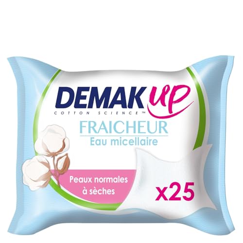 Lingettes DEMK UP eau micellaire démaquillantes soin peaux sèches lot 3