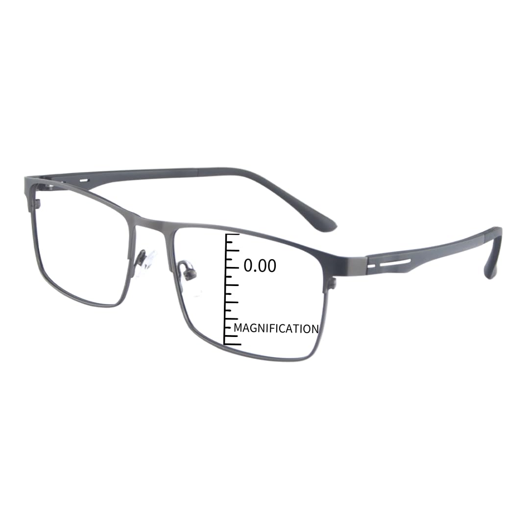 ProEyes Fornax,Progressive Multifocal Blue Light Blocking Lightweight Readers, Anti-Reflective Resin Lens, 0 Power on Top Lens (Gun, 3.00 x)