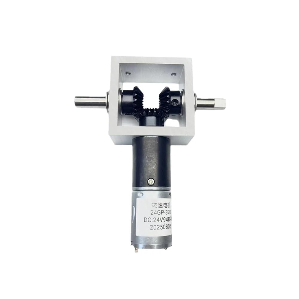 24V Gleichstrom-Planetengetriebemotor mit rechtwinkligem Kegelradgetriebe – Doppelausgangswelle, Drehrichtungsumkehr, 1 Eingang, 2 Ausgänge