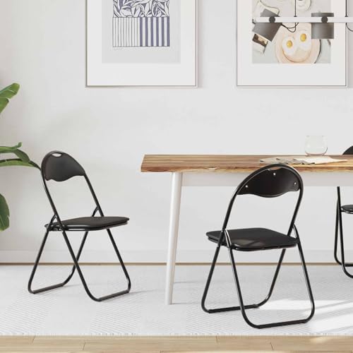 sephironlbb Lot de 2 chaises pliantes noires en cuir synthétique avec structure en acier, 48 x 43,5 x 81 cm, rembourrées, pour salle à manger, cuisine,...