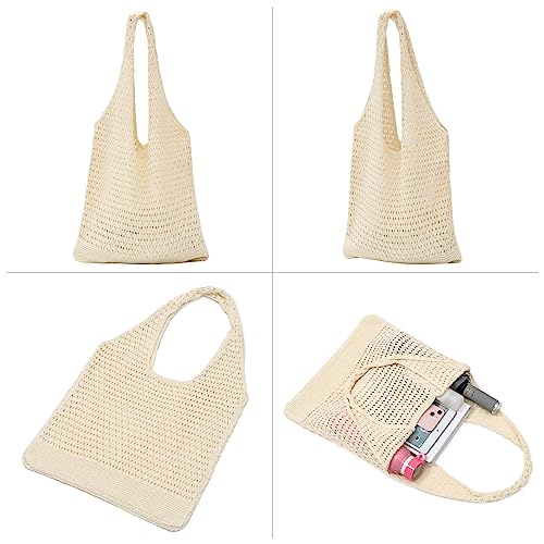 Image of Ovida Crochet Tote Bag Mesh Beach Bag Fairycore Hobo Bag Fairy Grunge Aesthetic Shoulder Bag Y2k Purse for Women Girls