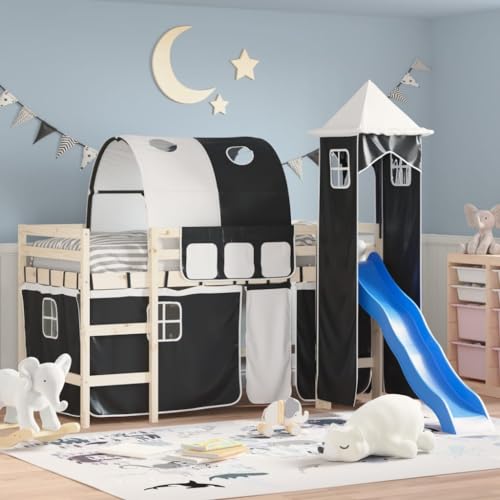 Générique Rideaux pour lit Mezzanine avec Tunnel et Tour Blanc et Noir, Meubles, Lits & Accessoires, Accessoires pour Lits et Cadres de lit, Noir, (Poids...