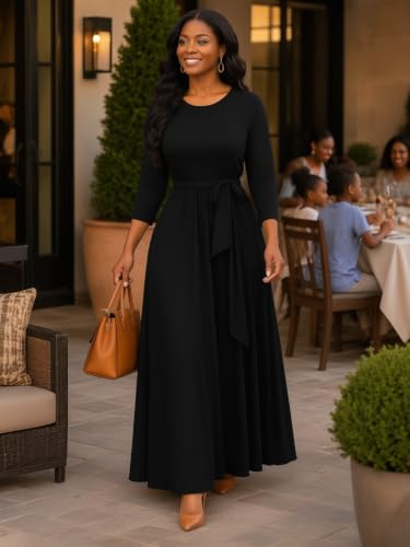 Image of Casual Maxi Dress for Women 3 /4 Sleeve with Pockets