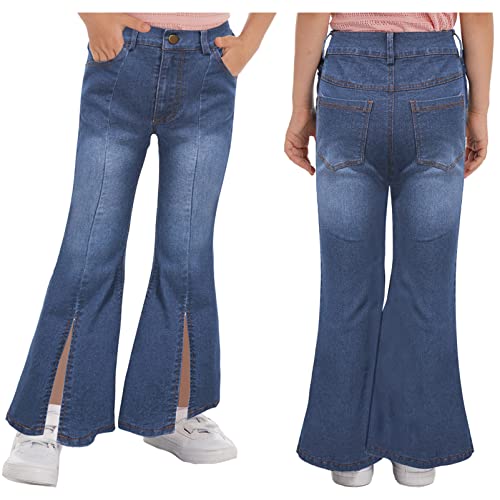 CHICTRY Girls Bell Bottom Denim Jeans Slit Hem Flared Long Pants Casual Wide Leg Denim Pants3
