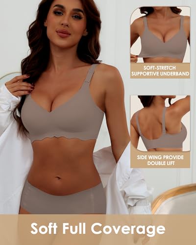 Image of HORISUN Wireless T Shirt Bra Seamless Push Up Bralette Full Coverage V Neck Comfortable Bras for Women
