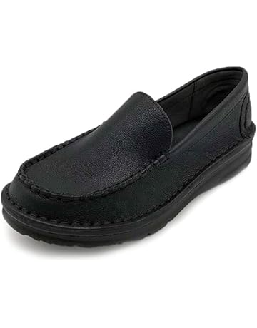 black leather womens slip ons