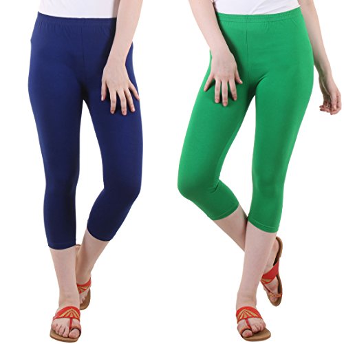 Image of DIAZ Women Cotton Stretchable Capri | Slim /Regular Fit | Breathable Yoga, Gym & Lounge Wear | High-Waist Stretchable 3 /4 Length Leggings with Wide Waistband - Pack of 2