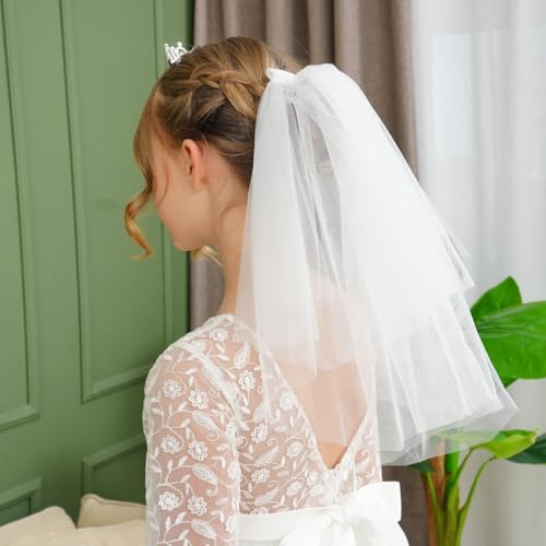 Lovelyshop Holy White Short Veil with Crystal Headband Set, First Communion Accessory4