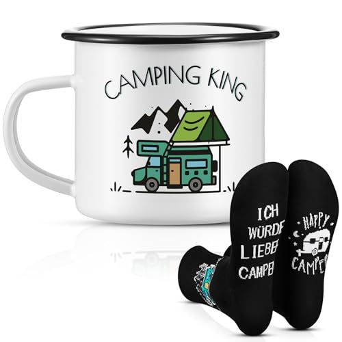 Perthlin 2 Stücke Camping Geschenk Männer 1 Camping King Emaille Tasse 1...