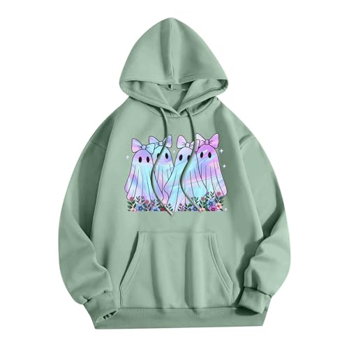 Halloween Hoodies for Women 2025 Fall Fashion Long Sleeve Cute Ghost Graphic Lightweight Hoodie with Pockets