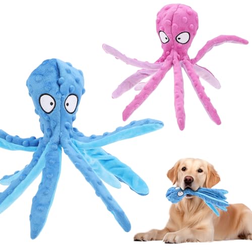 lanjue 2 Pcs Octopus Dog Toys No Stuffing Squeaky Dog Toys Chew Toys for Dogs Puppy Toys Indestructible Dog Toy for Small & Medium & Large Dogs (Blue Purple)