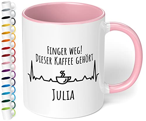 Lustige Tasse Finger weg Dieser Kaffee gehört Wunschname - personalisierte Büro Kaffeetasse mit Spruch - spülmaschinenfest - Geschenk - Weihnachten, Geburtstag - innen Rosa