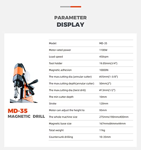 ZAC Magnetische Bohrmaschine, 1100 W, 450 U/min, tragbar, elektrische magnetische Bohrmaschine, 10000 N mit 35 mm… – Bild 5
