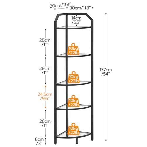 Hoobro 5-Tier Corner Shelf Stand, Black Corner Bookshelf, Tempered Glass Shelves thumb #2
