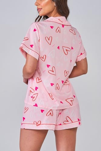 Image of Yiulangde Women's Easter Pajamas 2 Piece Sets Satin Short Sleeve Preppy Easter Eggs Bunny PJs Outfit Button Up Loungewear Set