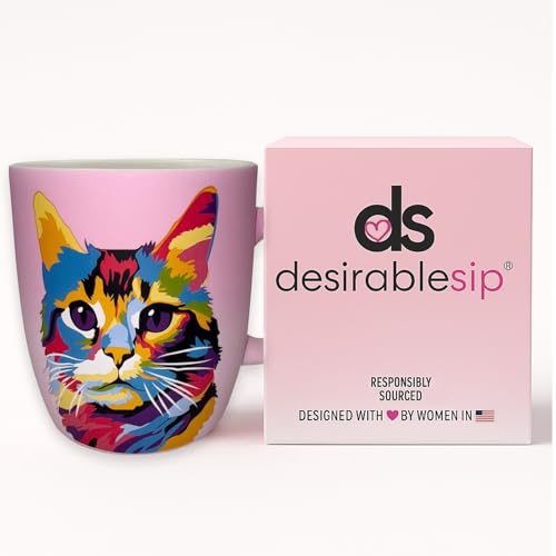 Taza de cerámica rosa para amantes de gatos 18 oz miniatura 3