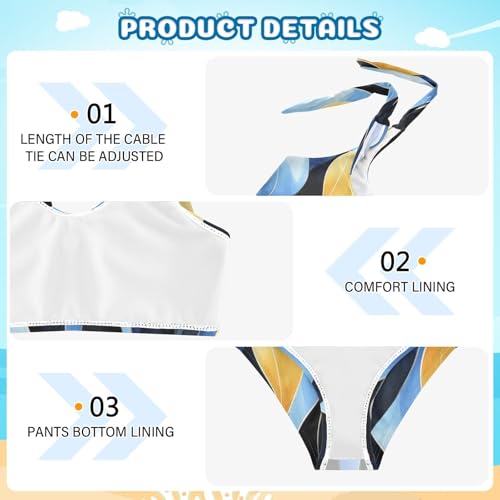 Blue Golden Theme Plant Black Pattern Girl Two Pieces Kids Bikini Set Beach Bathing Suit Swimming Suits Cute Shoulder4