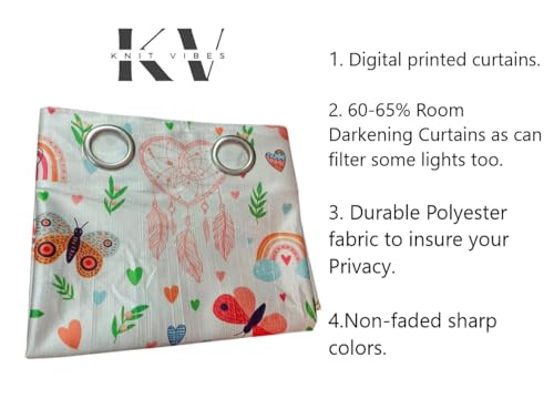 Image of 3D Printed Light Filtering Kids Room Curtain 5 feet Long Set of 2 pcs, Kids Bedroom Curtain Panel, Butterfly Rainbow Curtain for Kids Room Girls Room, Window 4x5 ft Beige Color Parde