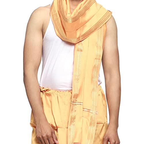 Image of Rameshwaram Fabrics Readymade Dhoti for Men, Velcro Style Stitched Mens Silk Dhoti Pant with Stole Set