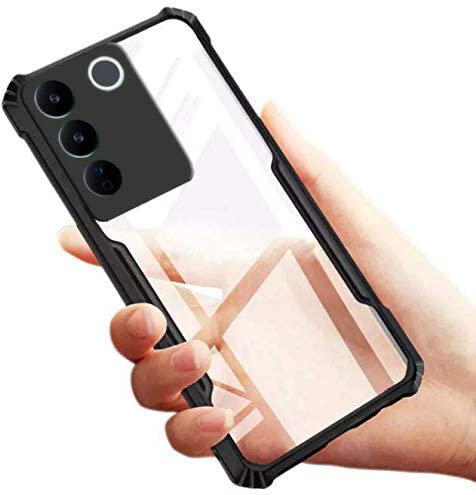 Image of A rtistque Clear Hard Transparent Acrylic Armor Anti-Drop Shockproof TPU Edge Back Cover Case for Vivo V27 Pro - Black