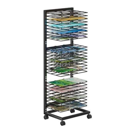 Nexalite Séchoir à Dessin 27 Étagères roulettes, Rangement Art Acier Carbone, Support Séchage Ajouré Mobile pour Peinture Toile Papier, Rack Ventilé...
