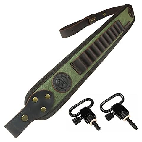 Rifle Sling with Ammo Holder for .22-250, .243, .270, .40-40 .40-60, Shotgun Straps Cartidge fit .40-65, .44 MAG (Green Sling+Swivels) Cover