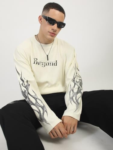 Maniac Mens Beyond Printed Round Neck Full Sleeve Cream & Black - Image 5