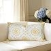 SLOW COW Cotton Linen Embroidery Lumbar Throw Pillow Cover Cushion Cover Floral Pattern Rectangular Pillowcase for Couch Bedroom 12 x 20 Inches, Yellow Gold