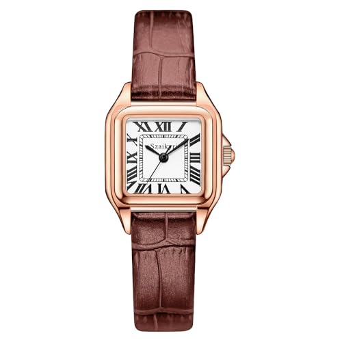 Szaikyri Reloj Cúbico Clasico para Mujeres con Números Romanos Reloj de Moda Mujer Reloj Cuadrado Mujer (Brown-Rosegold) Szaikyri Reloj Cúbico Clasico para Mujeres con Números Romanos Reloj de Moda Mujer Reloj Cuadrado Mujer (Brown-Rosegold)