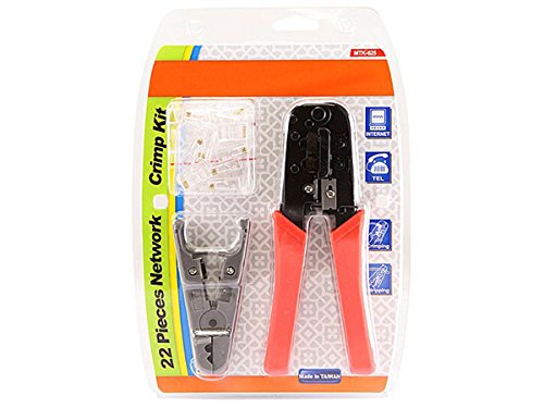 Monoprice RJ-45/RJ11 Stripping and Crimping Tool Kit with Modular Plugs (108140)